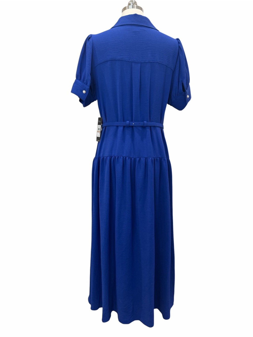 Karl Lagerfeld Belted Midi Shirt Dress Puff Sleeve Pockets Pearl Blue 12 NWT - Picture 9 of 15